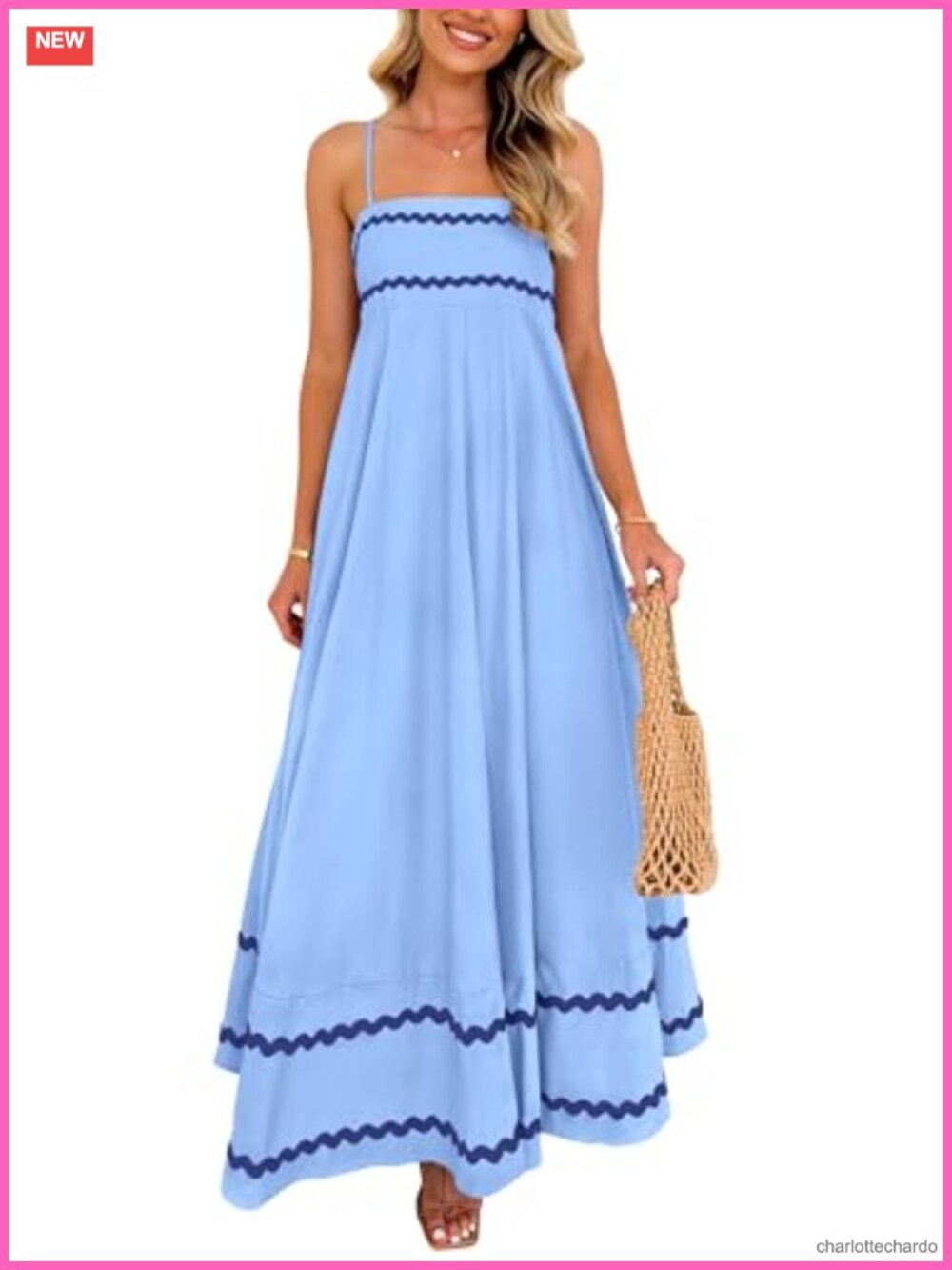 Spaghetti Strap Boho Maxi Dress Sleeveless Square Neck A-Line Beach Vacation